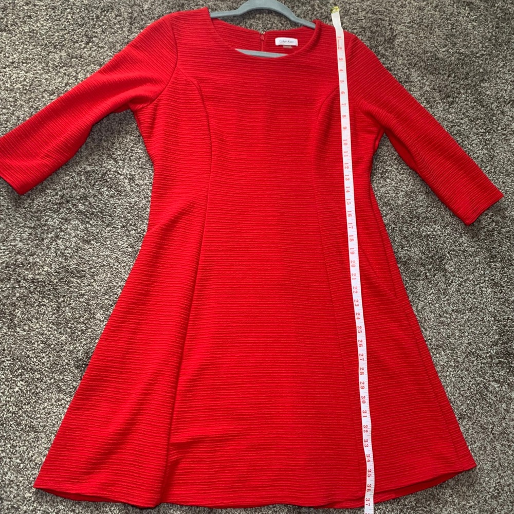 Calvin Klein Womens Red Ribbed Fit and Flare 3/4 Sleeve Dress CDJ00343 Size 14 - Picture 10 of 11